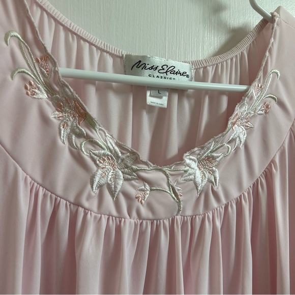 Miss Elaine Classics Nightgown Long Pink Tricot Silky Cap Sleeve Womens Size L - Picture 3 of 8